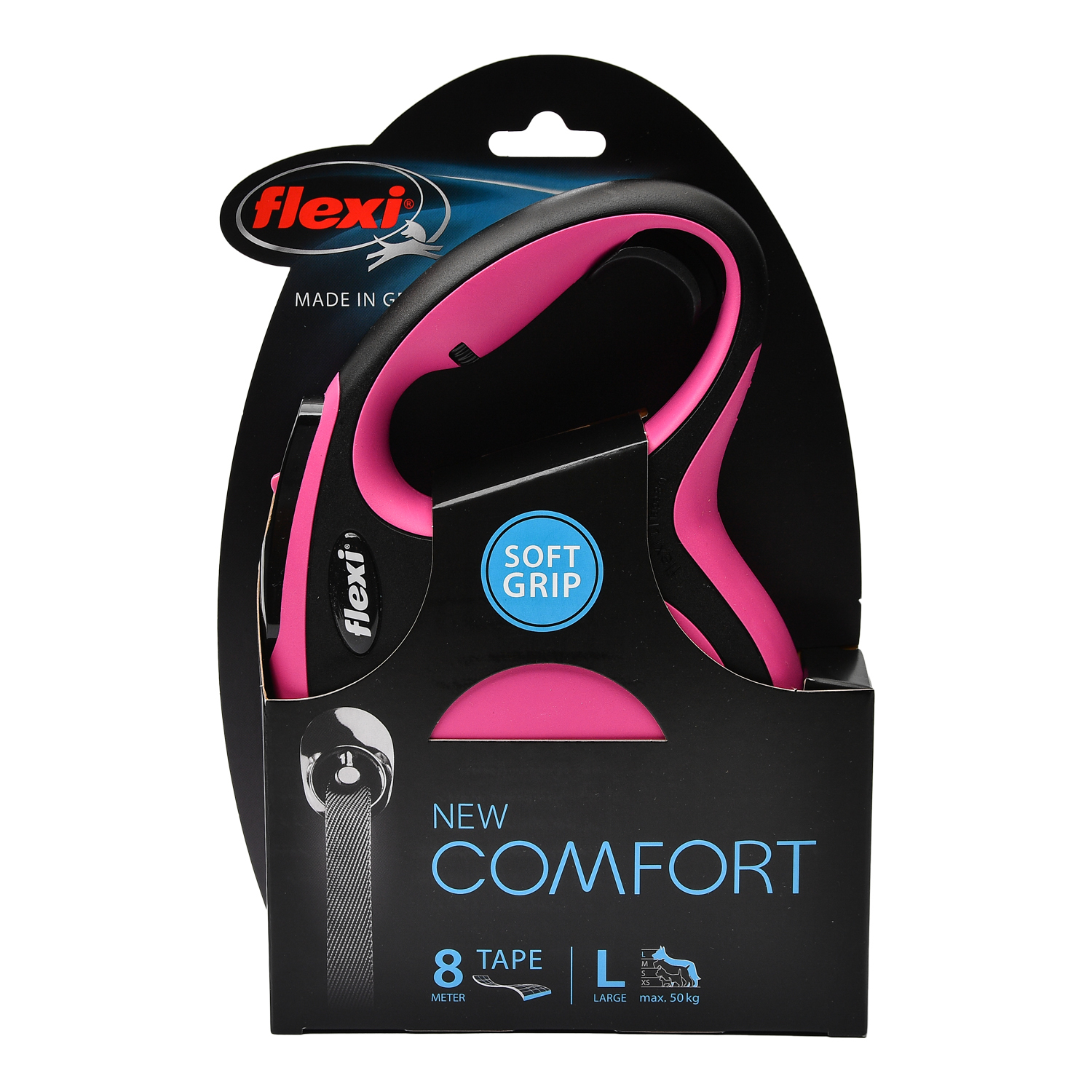 Рулетка Flexi New Comfort L лента 8м до 50кг Черный-Розовый - фото 3