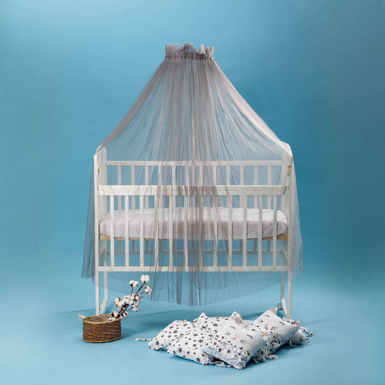 Набор для кроватки BABY STYLE балдахин серый и кронштейн - фото 1