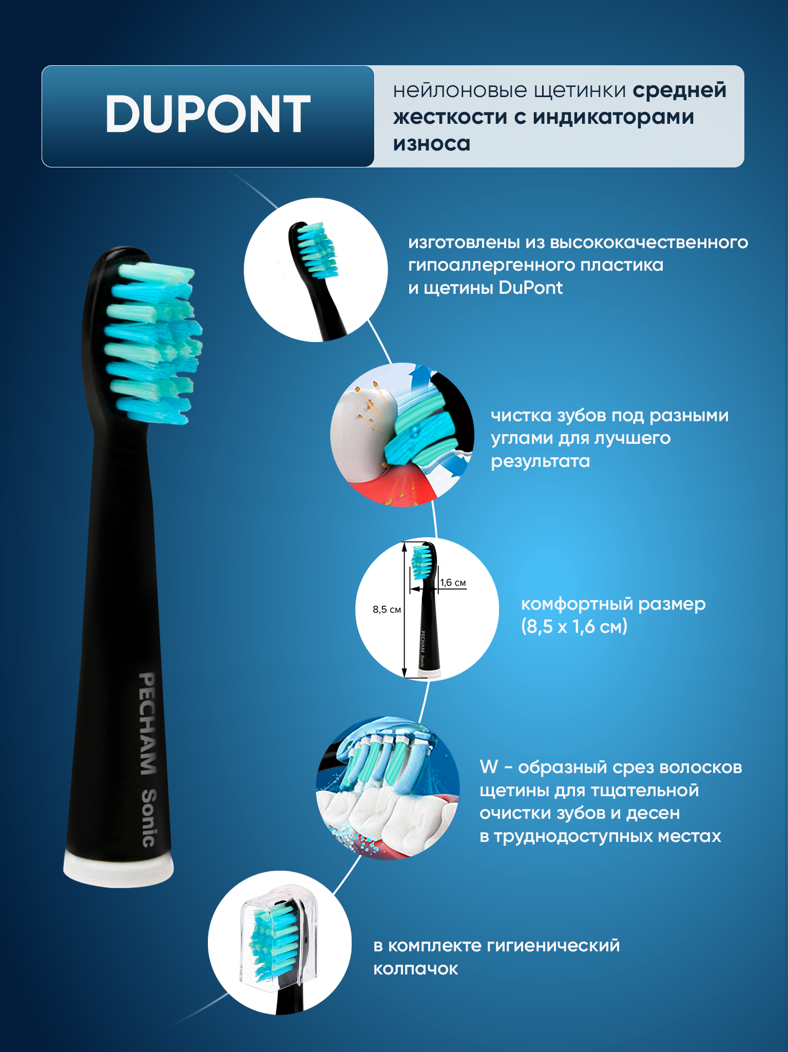 Электрическая зубная щетка PECHAM Sonic Black купить по цене 3352 ₽ в интернет-м