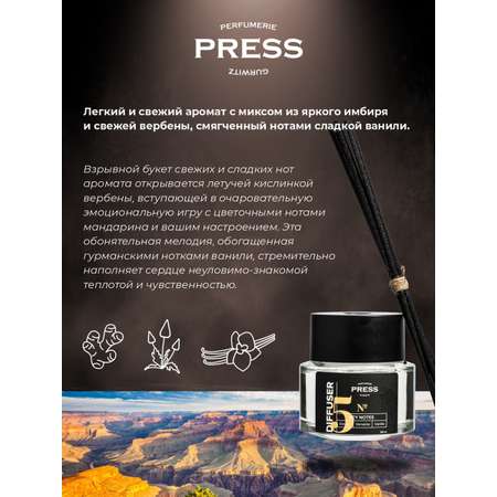 Диффузор №5 Press Gurwitz Perfumerie Ароматизатор для дома с палочками с ароматом Имбирь Ваниль Вербена