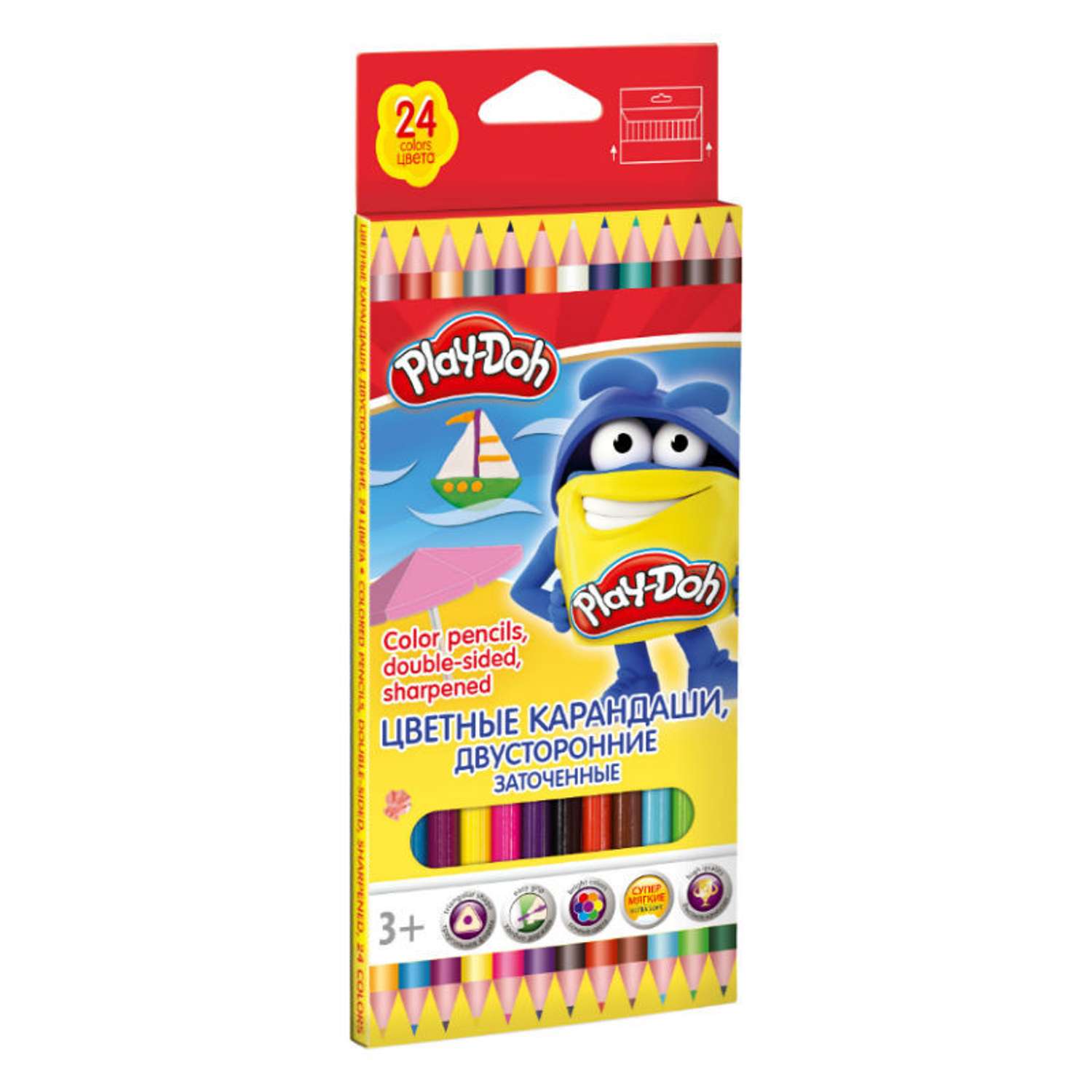 Цветные карандаши Kinderline двусторонние 12 шт.24 цв.Play-Doh - фото 1