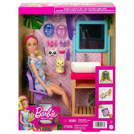 Набор игровой Barbie Cпа-салон с куклой и масками для лица HCM82