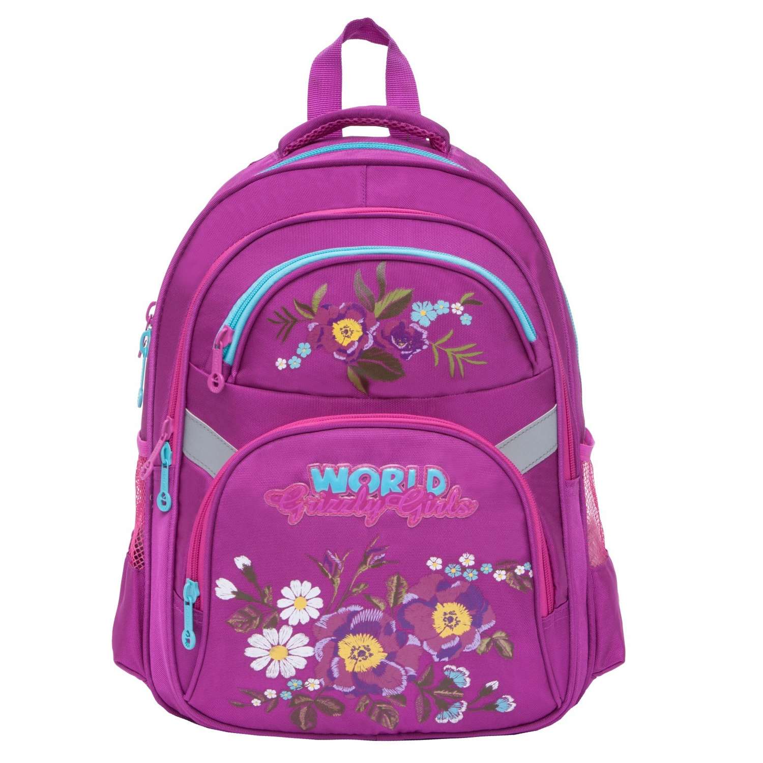 Рюкзак школьный Grizzly Цветы Лиловый RG-865-2/2 - фото 1