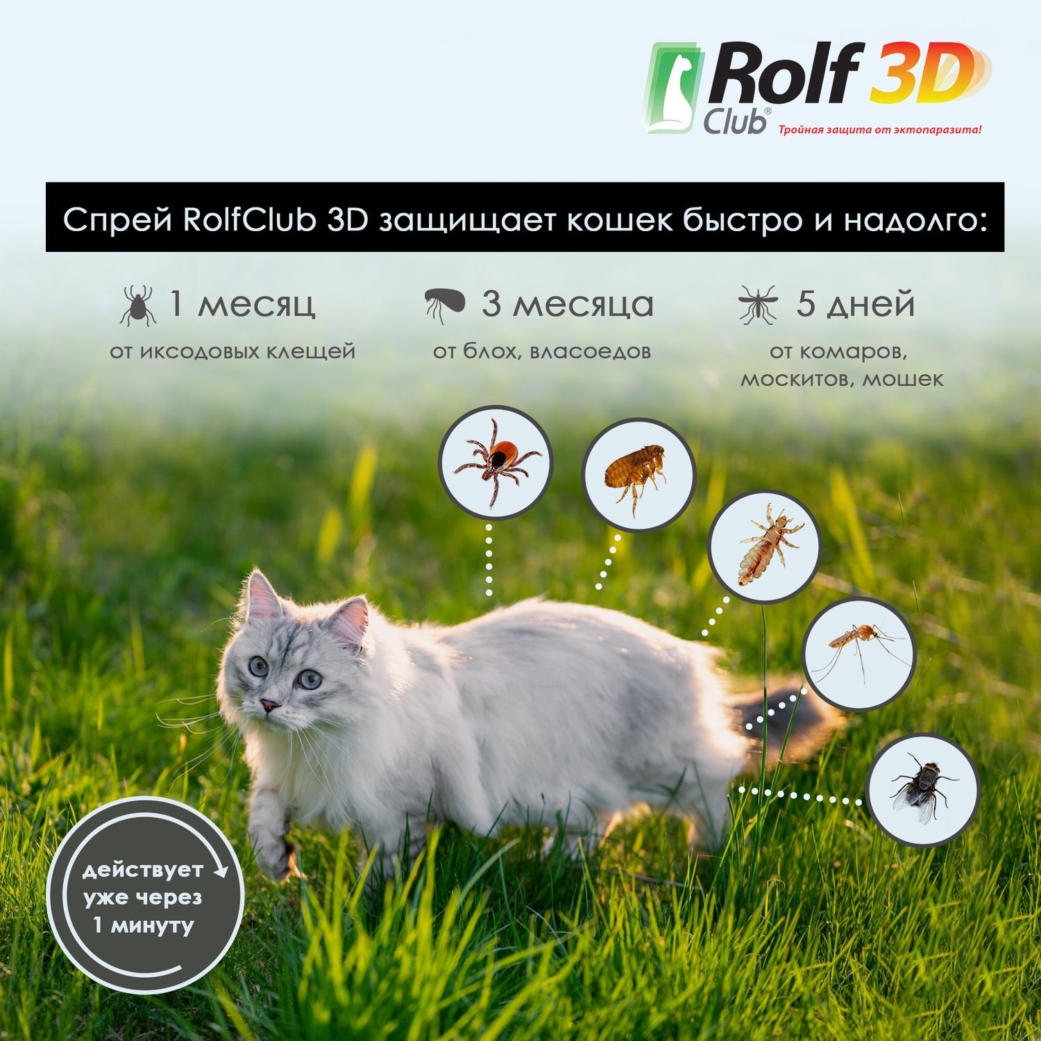 Спрей для кошек RolfClub3D от блох и клещей 200мл - фото 4