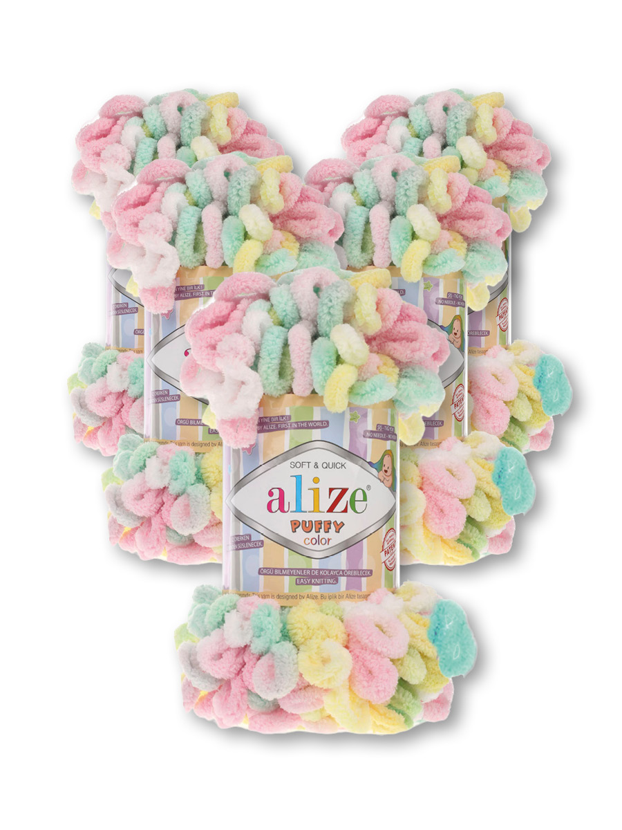 Пряжа для вязания Alize puffy color 100 г 9 м микрополиэстер плюшевая мягкая 5862 секционный 5 мотков - фото 3