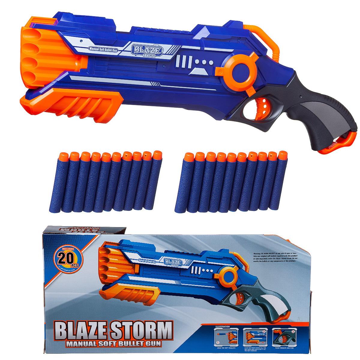 Бластер Blaze Storm Junfa синий с 20 мягкими пулями механический - фото 3