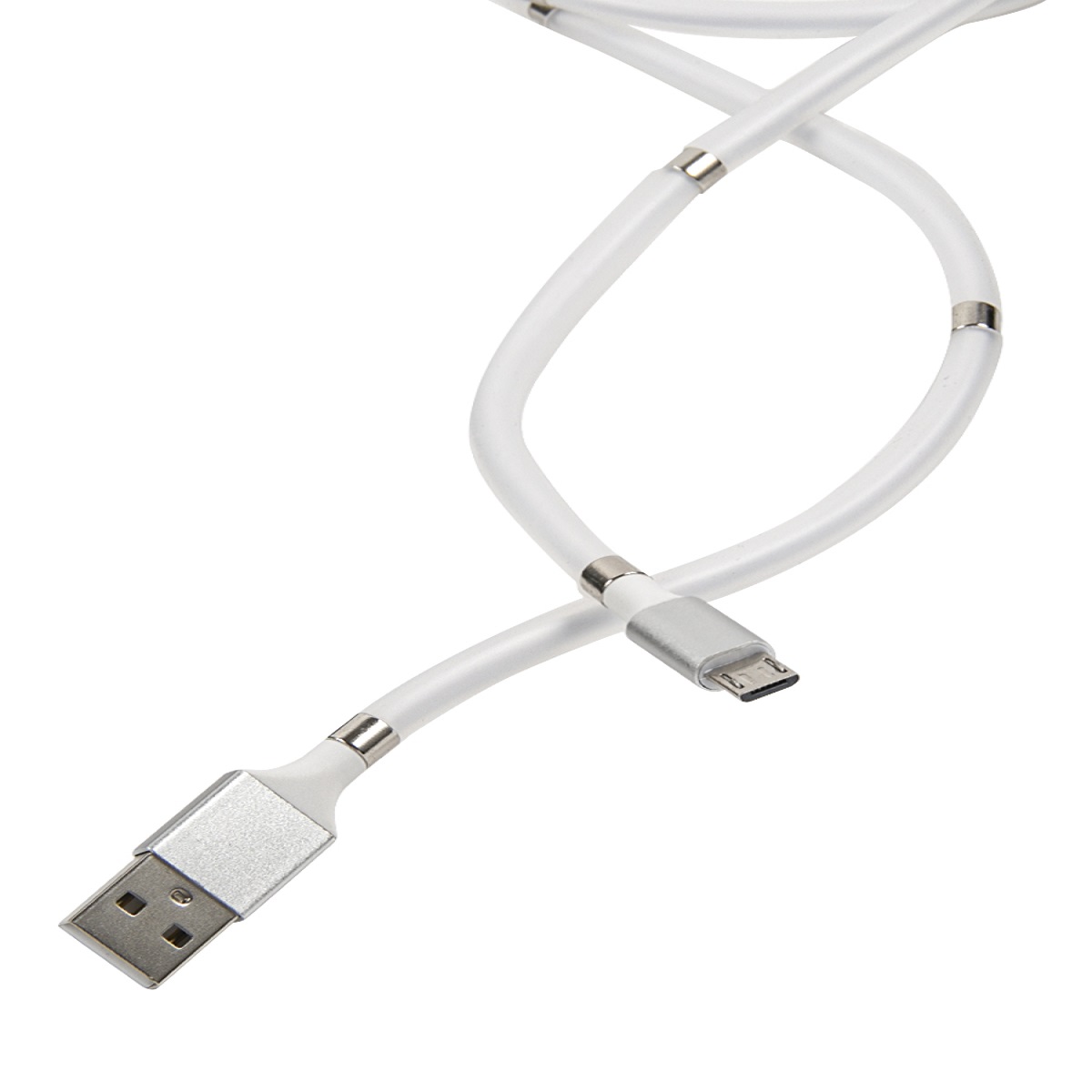 Дата-кабель mObility USB - micro USB белый скручивание на магнитах - фото 2