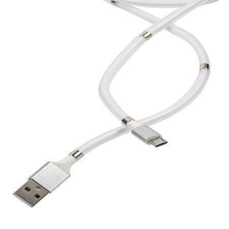 Дата-кабель mObility USB - micro USB белый скручивание на магнитах