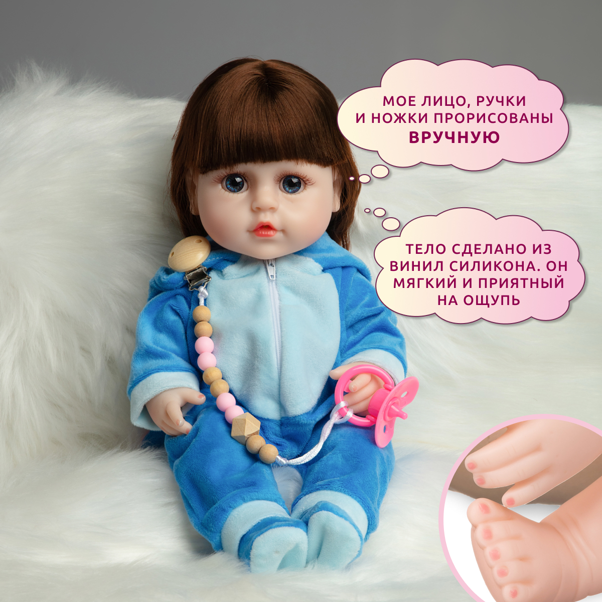 Кукла Реборн QA BABY Кэндис девочка интерактивная Пупс набор игрушки для ванной для девочки 38 см 3811 - фото 6