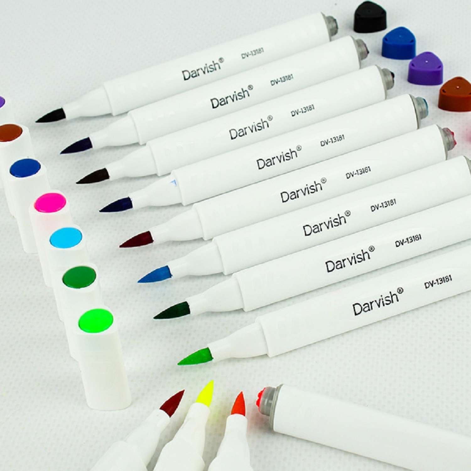 Фломастеры-кисти 12 цветов Darvish со штампами в пластиковом футляре для рисования - фото 6