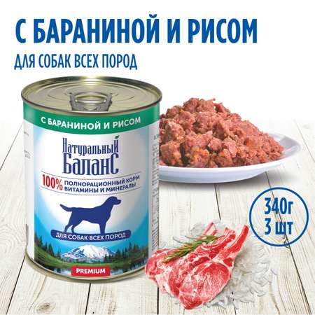 Корм влажный для собак Натуральный Баланс с бараниной и рисом 340 г х 3 шт