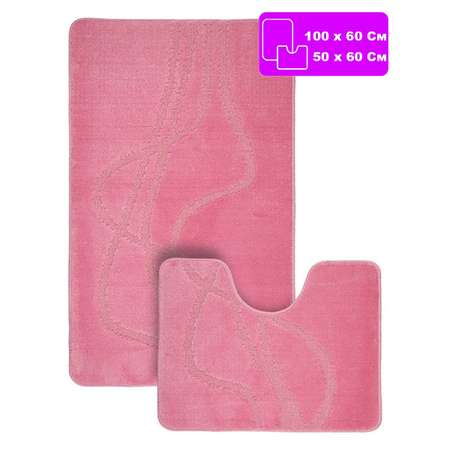 Коврики для ванной и туалета Vonaldi 60х100 см 50х60 см противоскользящие мягкий розовый