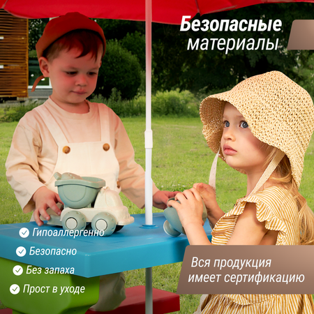 Стол детский с лавочками и зонтом UNIX Kids garden комплект детской мебели для дачи и улицы со столиком 67 х 75 х 135 см