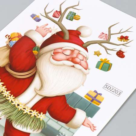 Наклейка Sima-Land пластик интерьерная цветная «Дедушка Мороз с рожками оленя» 30х45 см