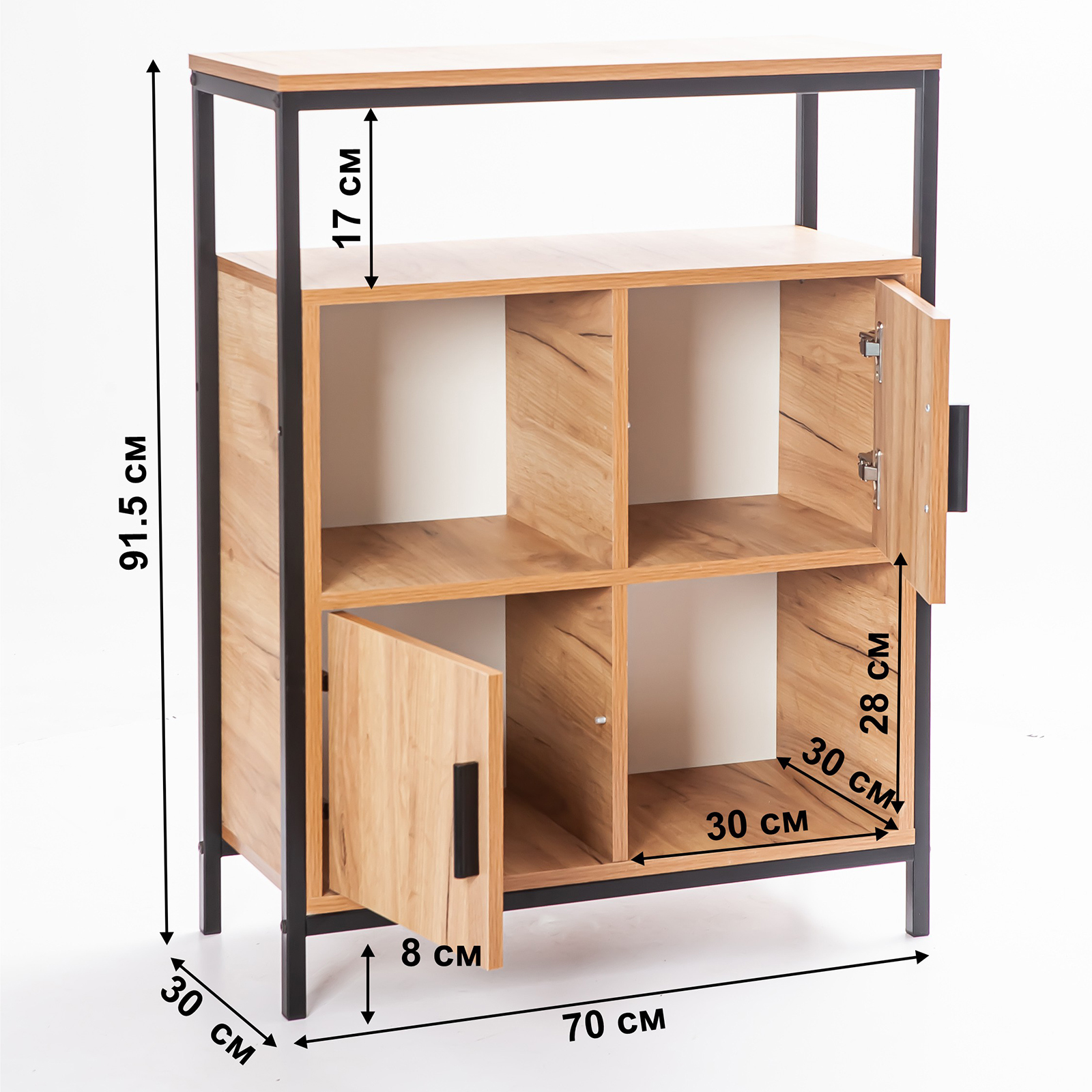 Шкаф комод LETTA Frame Дуб Крафт золотой Черный металл 700х910х300 - фото 2