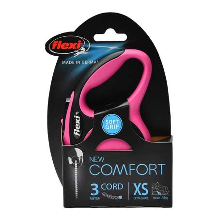 Рулетка Flexi New Comfort XS трос 3м до 8кг Черный-Розовый