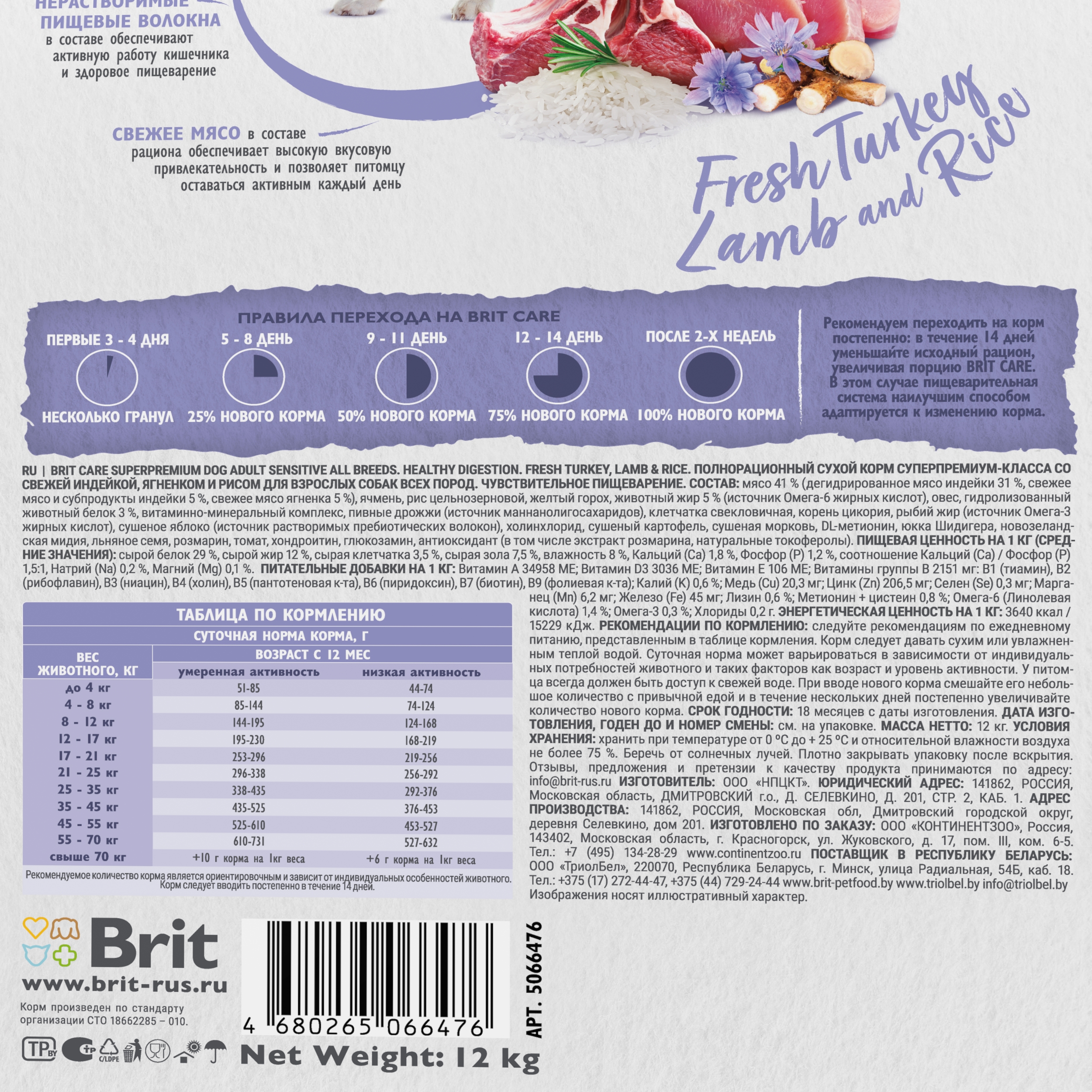 Сухой корм для собак Brit 12 кг индейка, ягненок (для привередливых, полнорационный) - фото 5