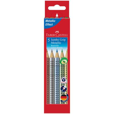 Карандаши цветные FABER CASTELL Jumbo Grip Metalliс 5 цветов трехгранные утолщенные