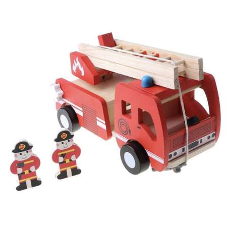 Деревянная машина Panawealth International Пожарная с 2 фигурками и двигающейся лестницей