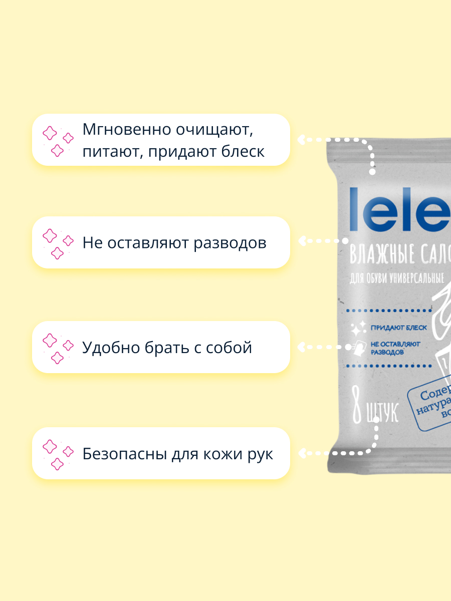 Салфетки влажные LELEA для кожаных изделий 8 шт купить по цене 44 ₽ в  интернет-магазине Детский мир