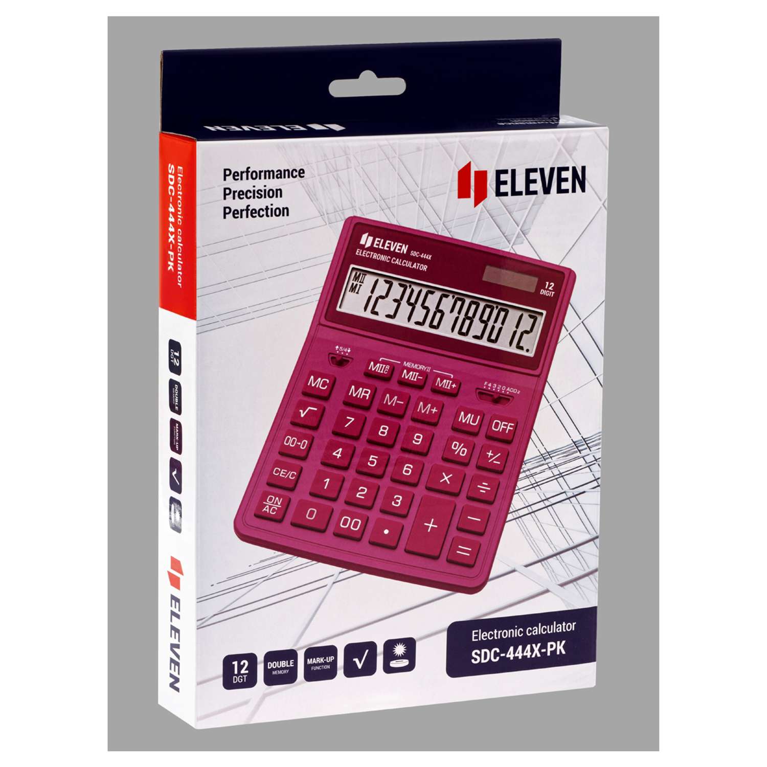 Калькулятор Eleven SDC-444X-PK 12 разрядов двойное питание 155*204*33мм розовый - фото 8