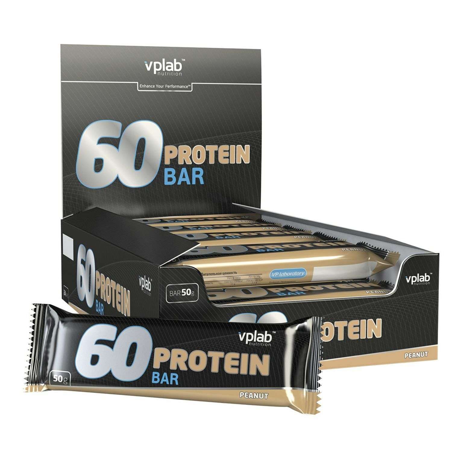 Батончик VPLAB Protein bar 60% арахис 50г - фото 2