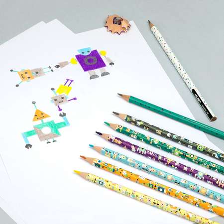 Набор цветных карандашей MILAN Happy Bots 6 цветов трехгранный корпус в картонной упаковке
