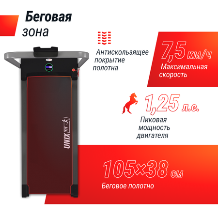 Беговая дорожка UNIX Fit R-200V с поручнем складная 0,75 л.с. до 90 кг 0.8-7.5 км/ч