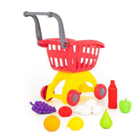 Игровой набор Полесье Тележка Supermarket и продукты 12 элементов красно-желтый