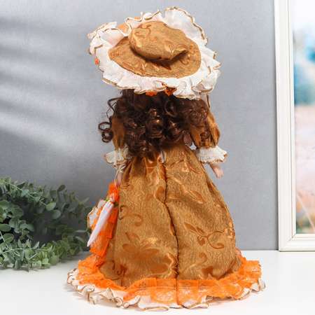 Кукла коллекционная Зимнее волшебство керамика «Фрейлина Абигейл в карамельно-оранжевом платье» 40 см
