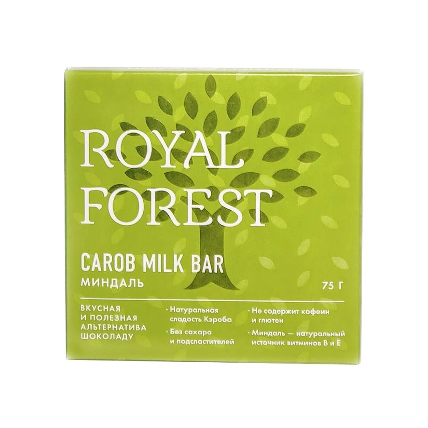 Плиточный шоколад ROYAL FOREST из кэроба молочный с миндалем 75 г - фото 1