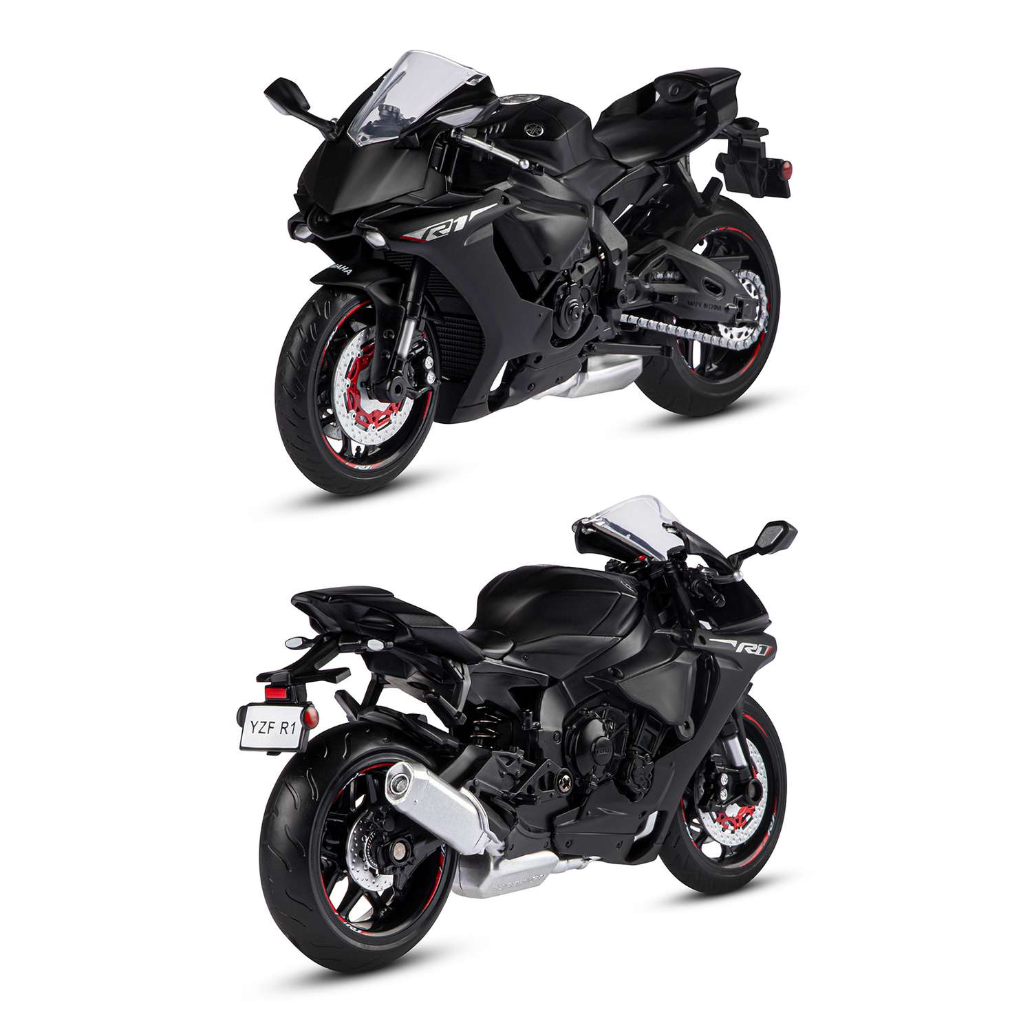 Мотоцикл металлический АВТОпанорама 1:12 Yamaha YZF-R1 черный свободный ход колес JB1251603 - фото 4