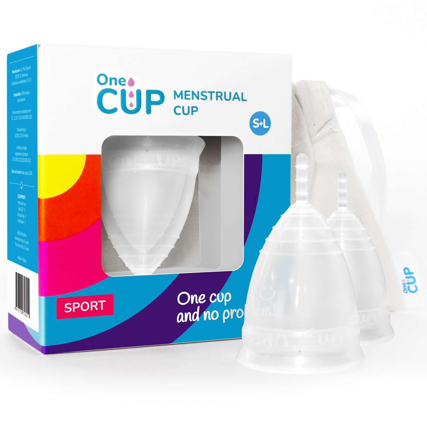 Набор менструальных чаш OneCUP Sport прозрачный размеры S и L - фото 1