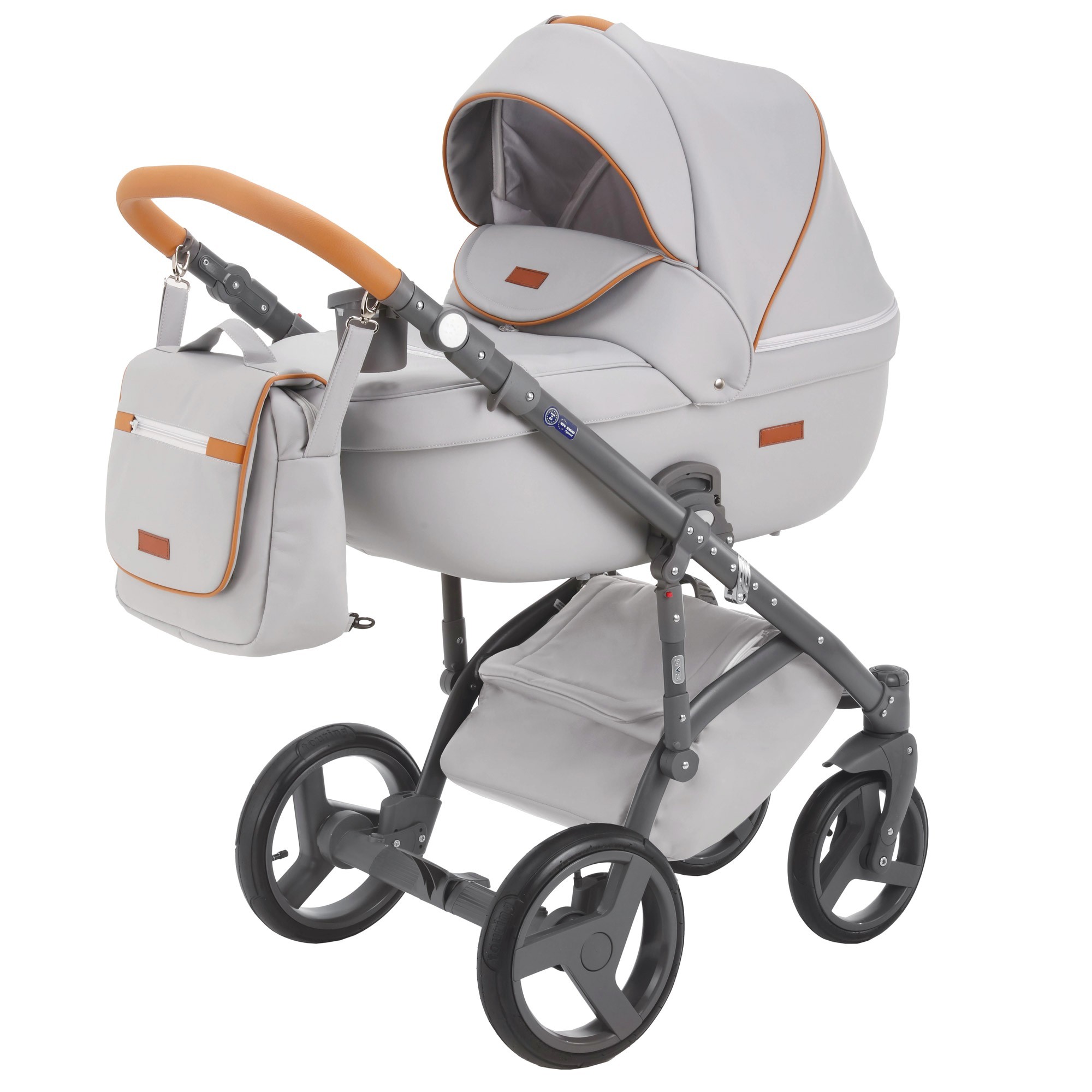 Коляска 2в1 BeBe-mobile Ravenna Deluxe V201 Светло-серая кожа+Карамельная кожаная отделка - фото 1