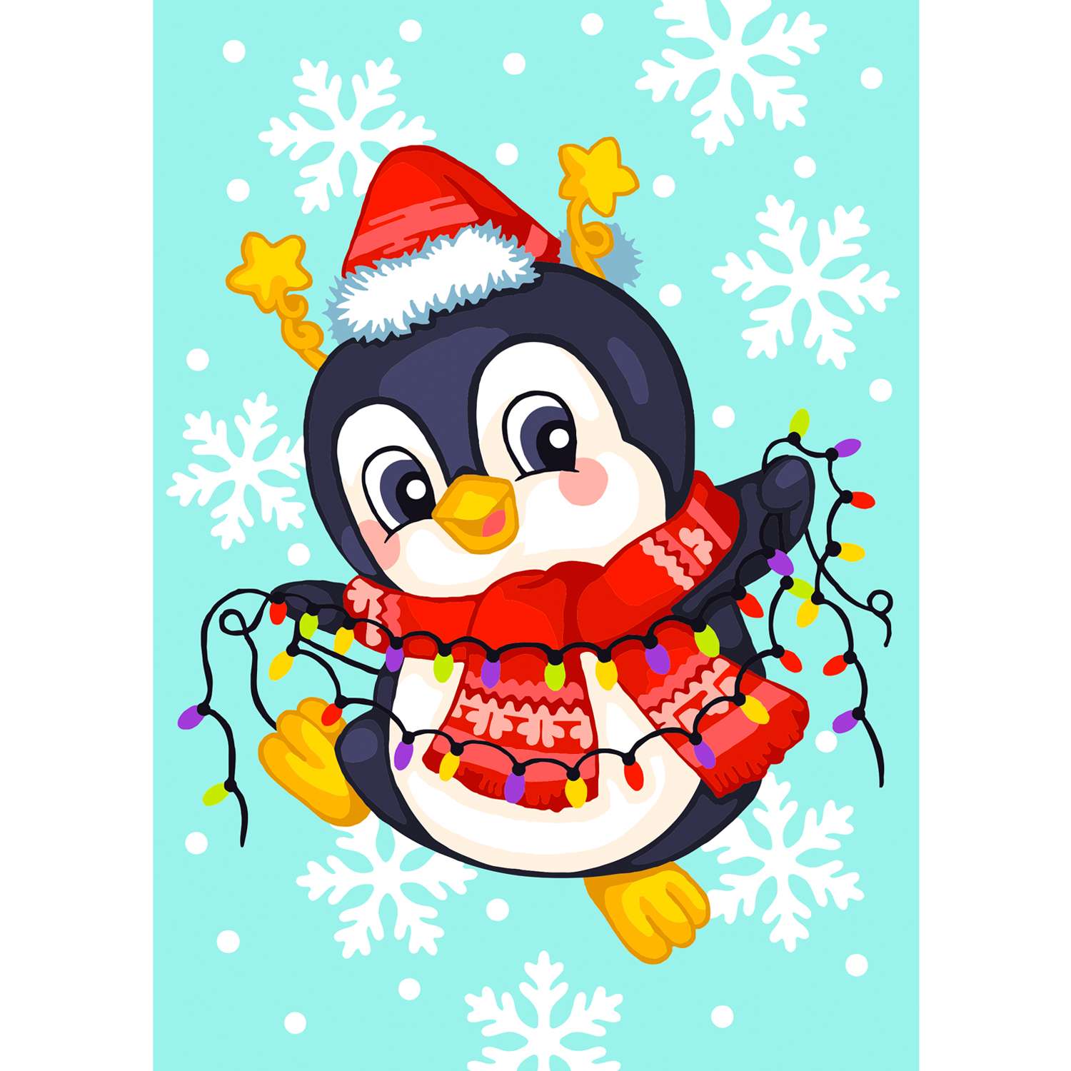 Картина по номерам Hobby Paint на картоне 15х21 Рождественский пингвин живопись роспись - фото 6