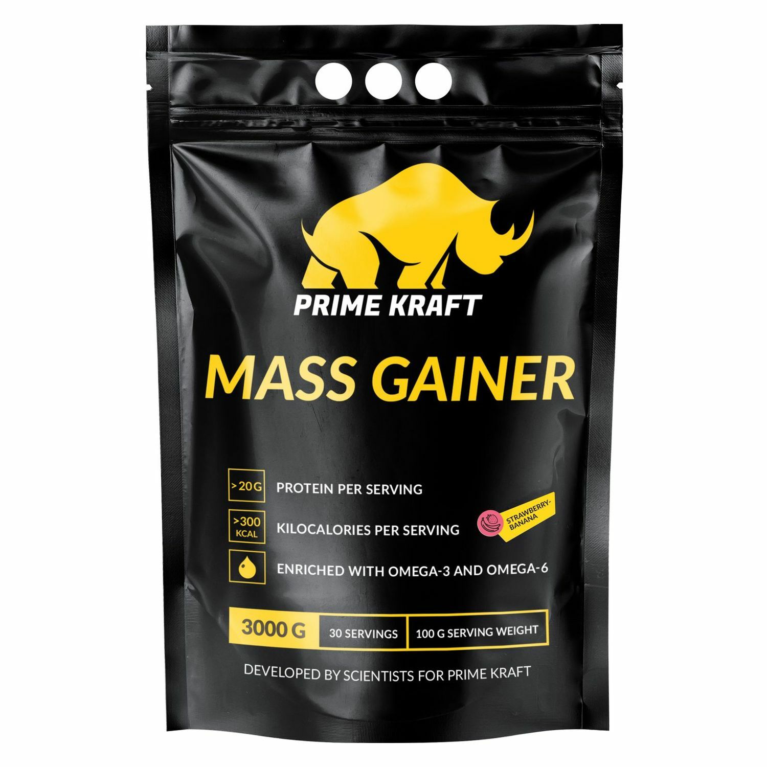 Гейнер Prime Kraft Mass Gainer клубника-банан 3000г - фото 1