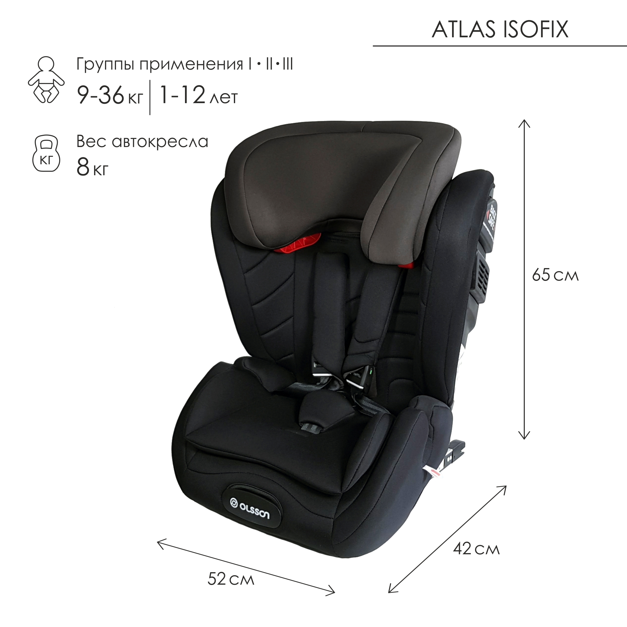 Автокресло Olsson Atlas Isofix Black-Gray купить по цене 6299 ₽ в  интернет-магазине Детский мир