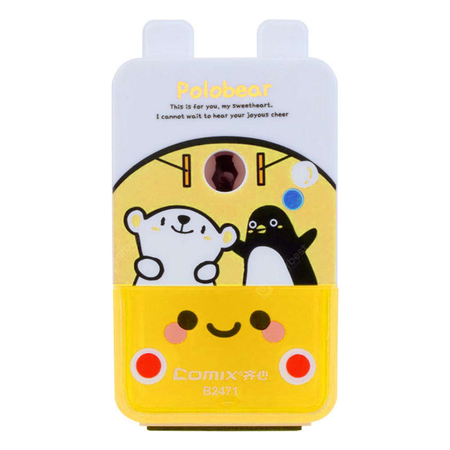 Точилка COMIX механическая Мишка и Пингвин цвет желтый - фото 1