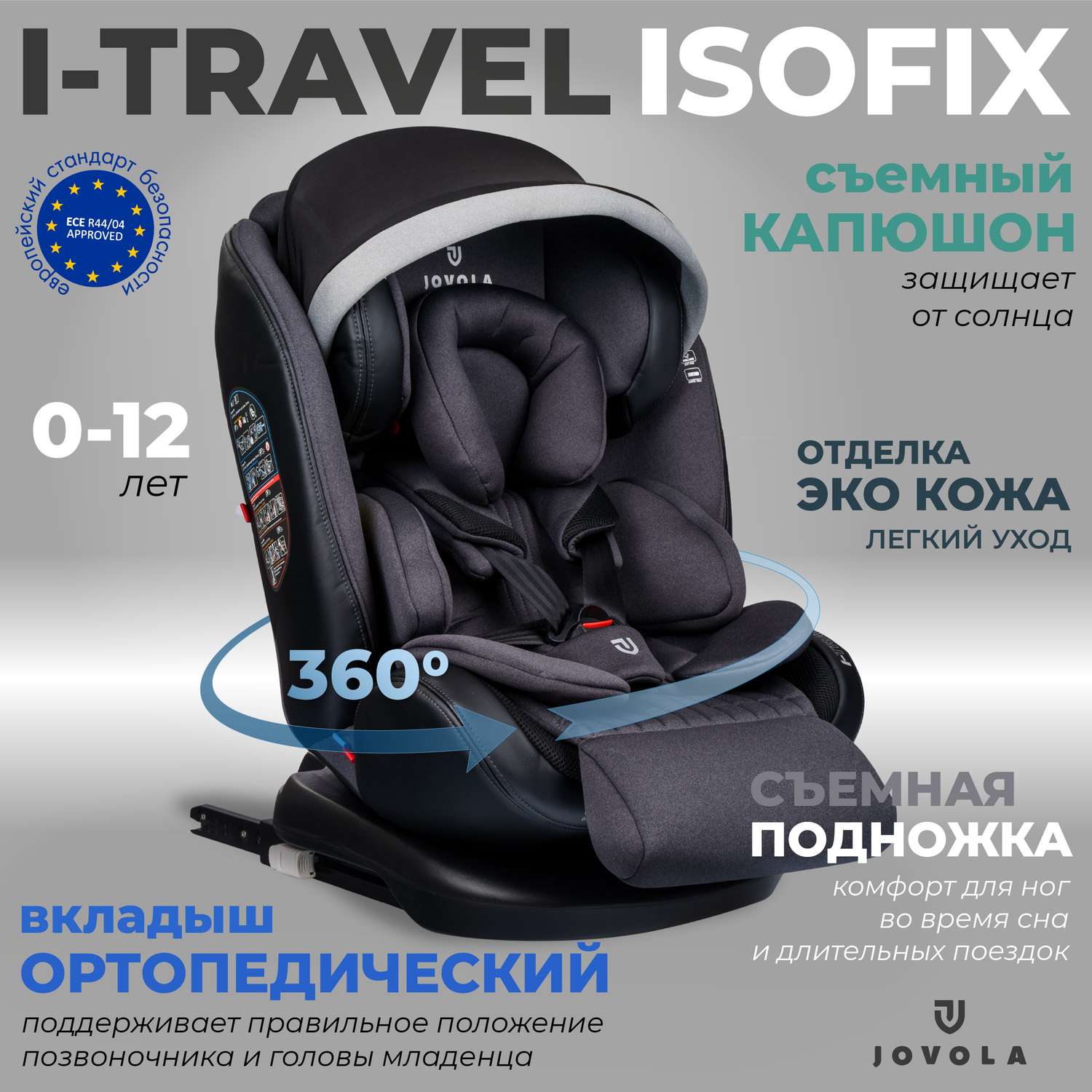 Автокресло JOVOLA I-TRAVEL ISOFIX группа 0+1+2+3 (0-36 кг) серый - фото 1