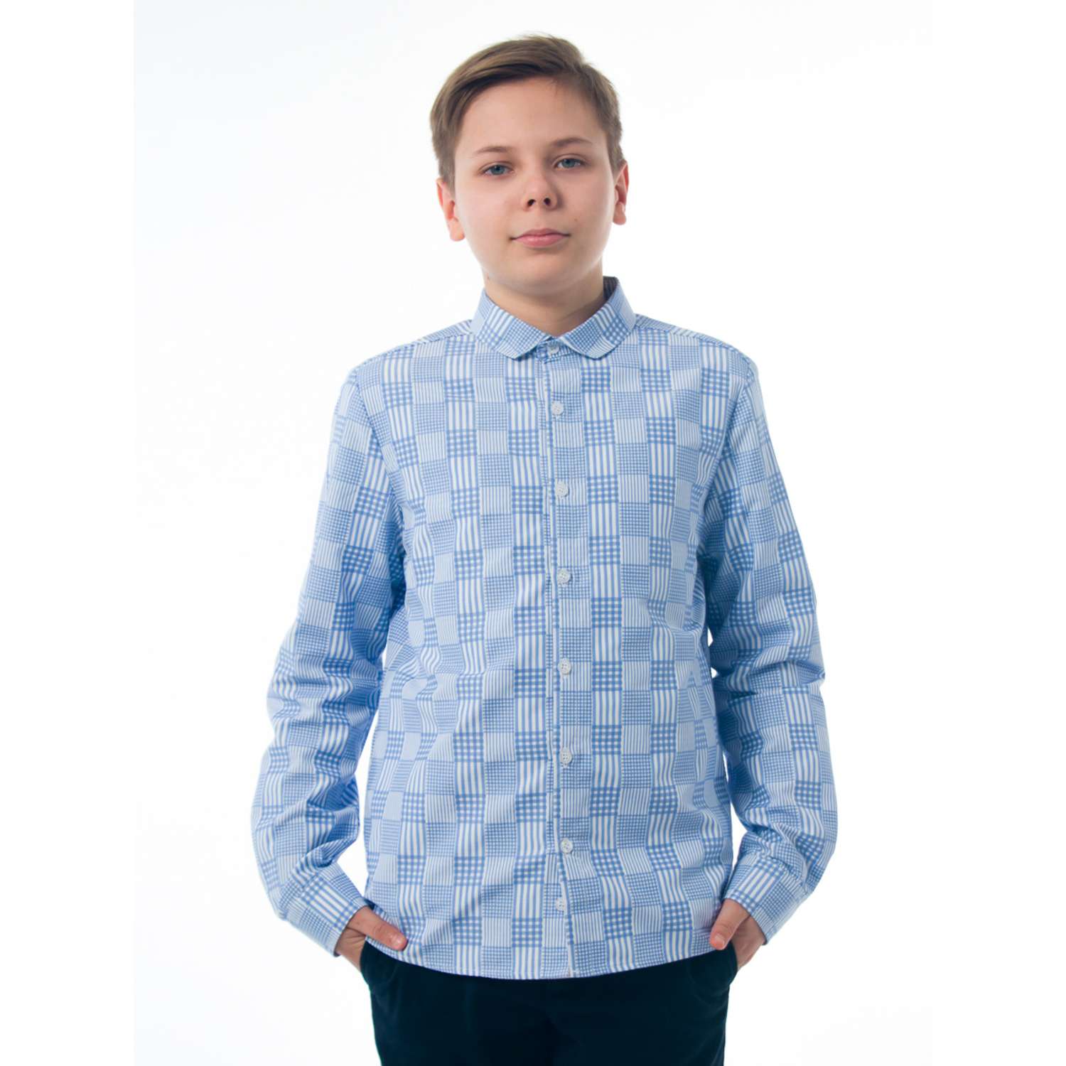 Рубашка TForma MG8085N_шахматная_клетка_голубая - фото 1