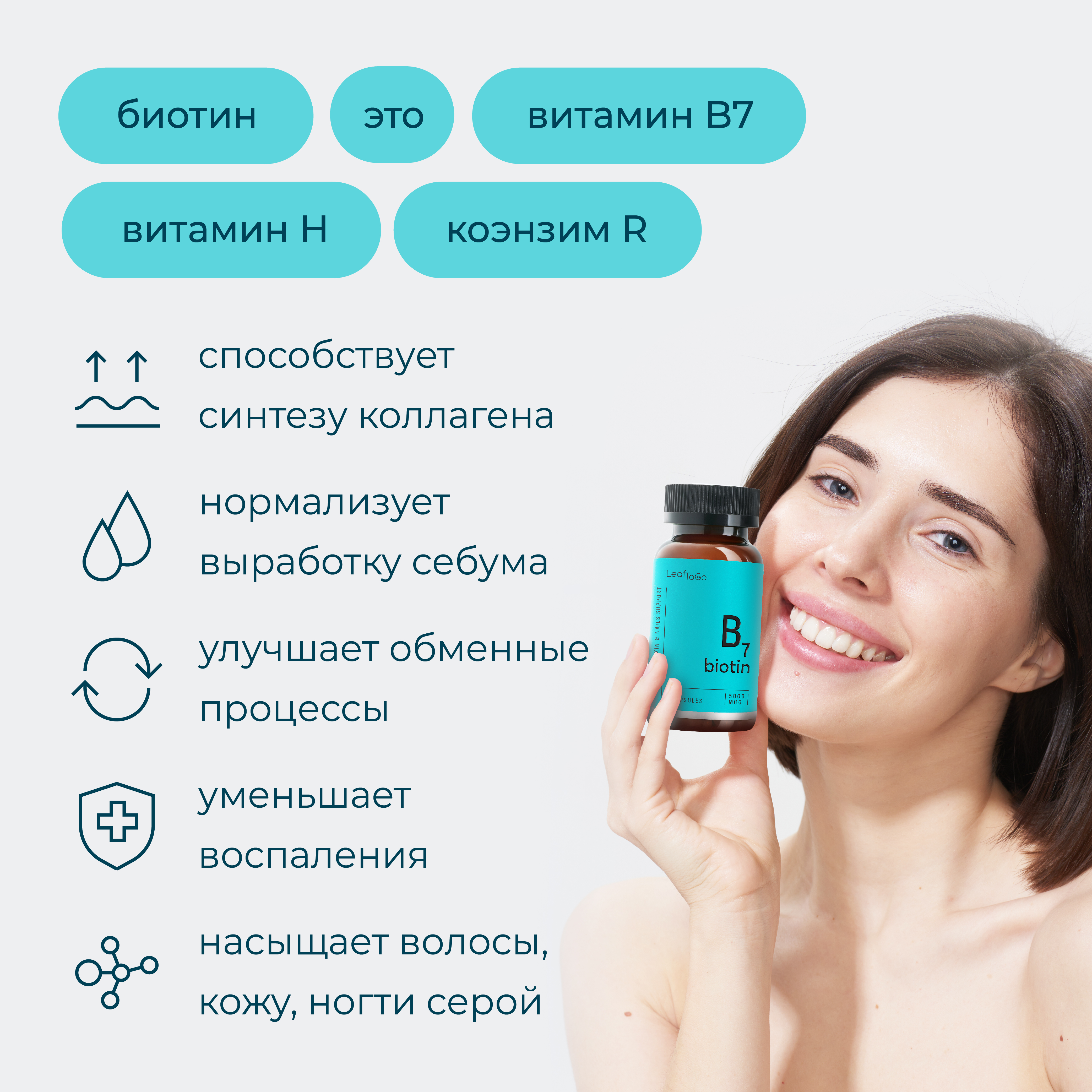 Витаминный комплекс LeafToGo БИОТИН 5000 мкг 60 капсул - фото 3