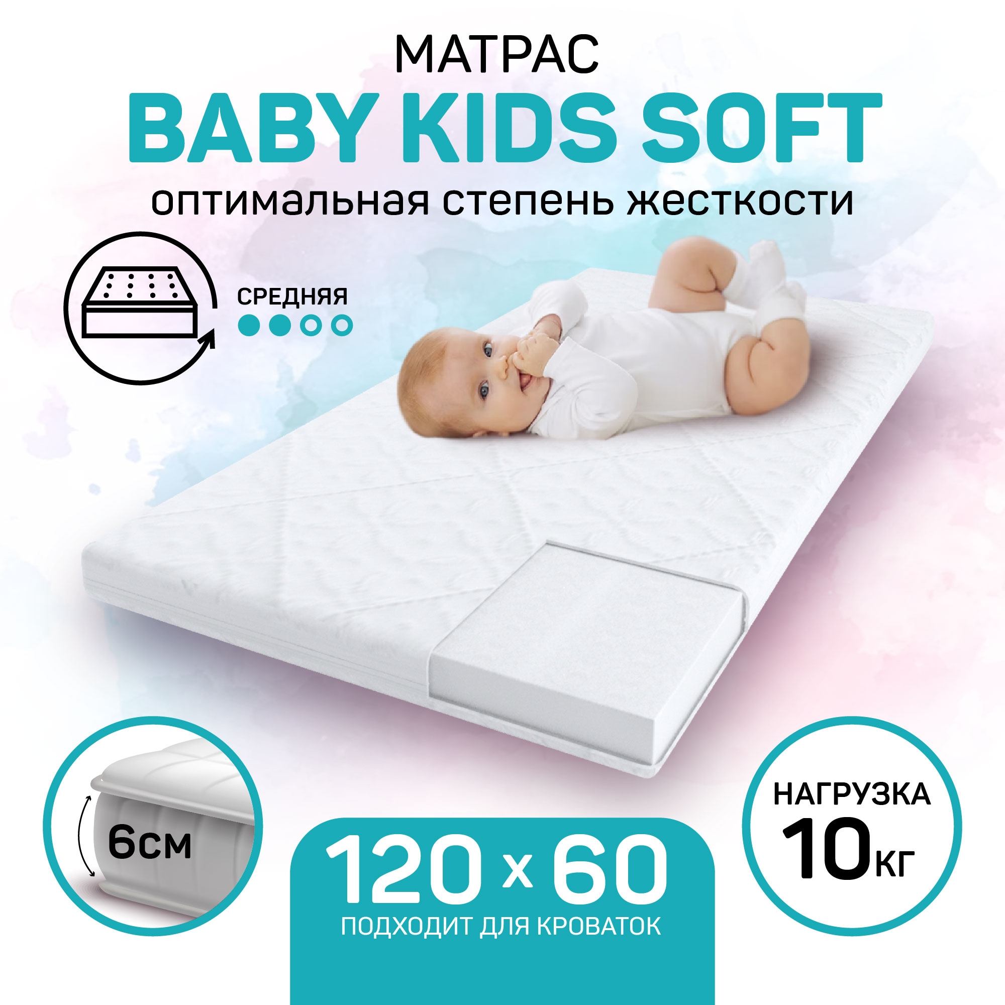 Матрас Kids Soft Amarobaby со съемным чехлом 119x59х6 см - фото 1