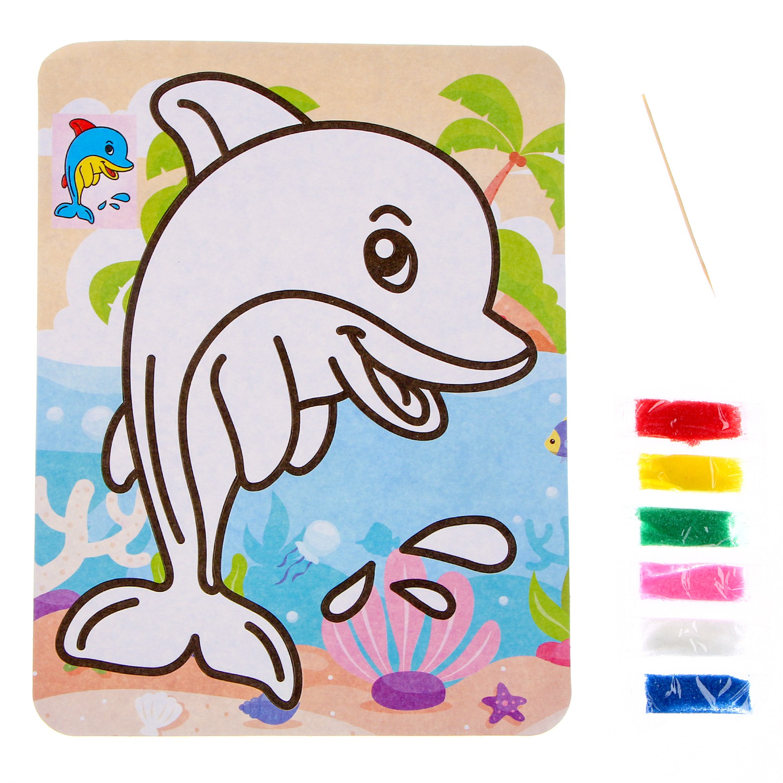 Фреска Школа Талантов с цветным основанием «Милый дельфин». 6 цветов песка - фото 1