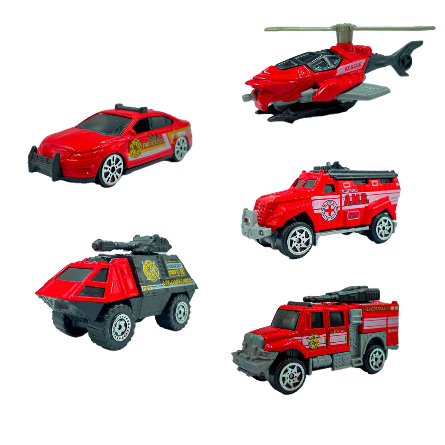 Развивающий игровой набор SHARKTOYS техники 5 металлических машинок Пожарная служба 250000015 - фото 1