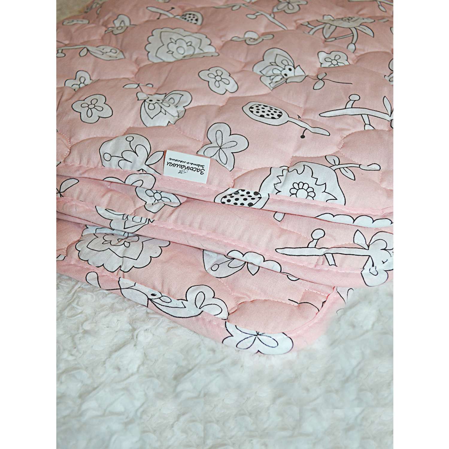Стеганное одеяло розовое Засыпашки утепленное детское 110х140 хлопок 100% - фото 7