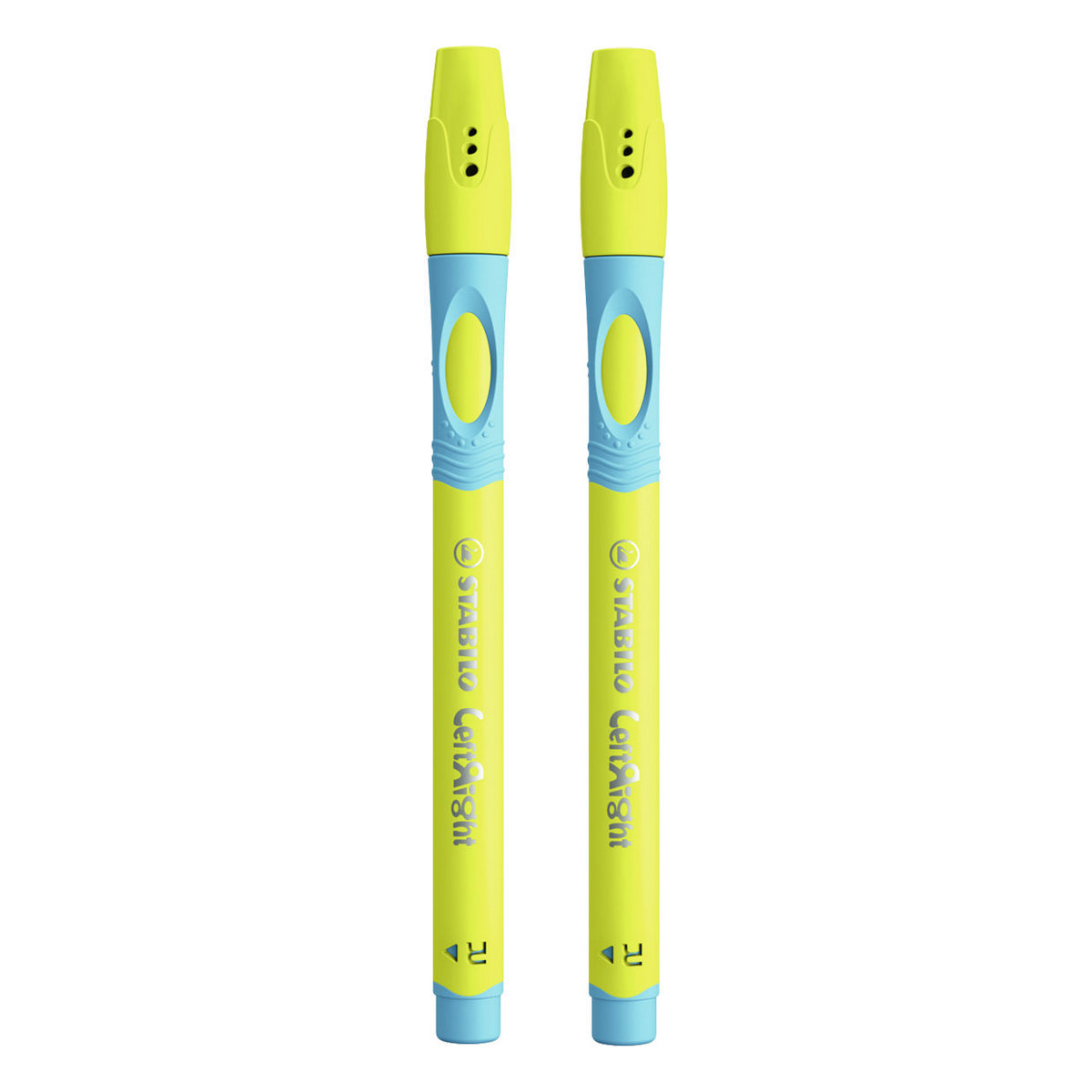 Ручка шариковая масляная STABILO LeftRight для правшей для обучения письму F синяя / корпус жёлто-голубой 2шт в блистере - фото 2