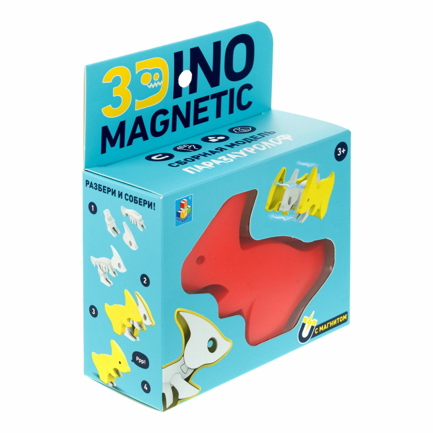 Сборная модель 1TOY 3Dino Magnetic динозавр Паразауролоф красный - фото 10