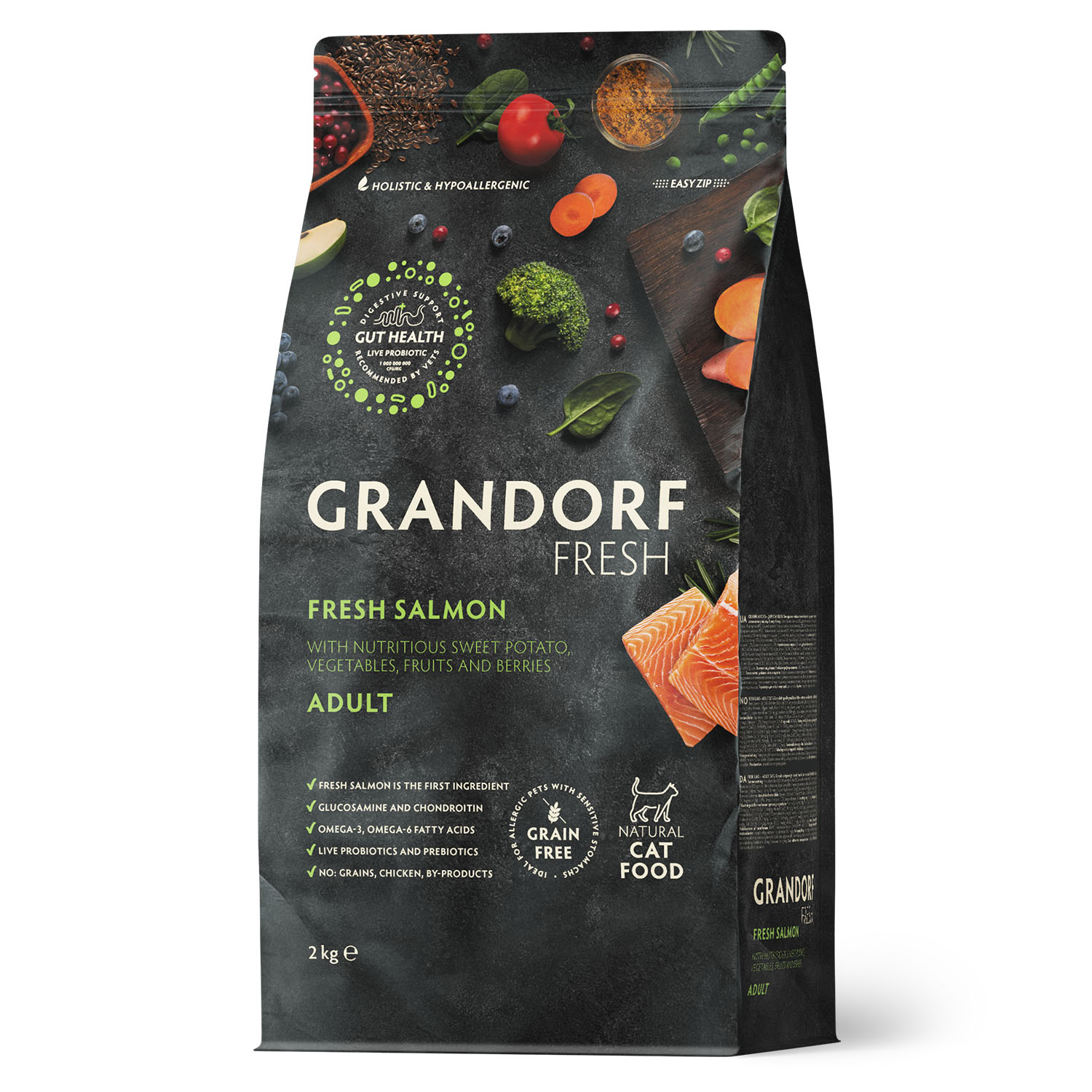 Корм для кошек GRANDORF FRESH Fresh Cat Adult Salmon/Sweet Potato 2кг свежее филе лосося с бататом беззерн с жив пробиотиками - фото 1