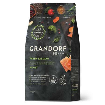 Корм для кошек GRANDORF FRESH Fresh Cat Adult Salmon/Sweet Potato 2кг свежее филе лосося с бататом беззерн с жив пробиотиками