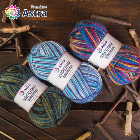 Пряжа для вязания Astra Premium карелия носочная шерсть нейлон 100 гр 400 м цвет 1004 2 мотка